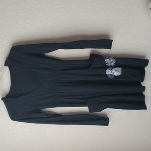 **Long-sleeved black dress with rhinestone Spurs on side pocket side pocket